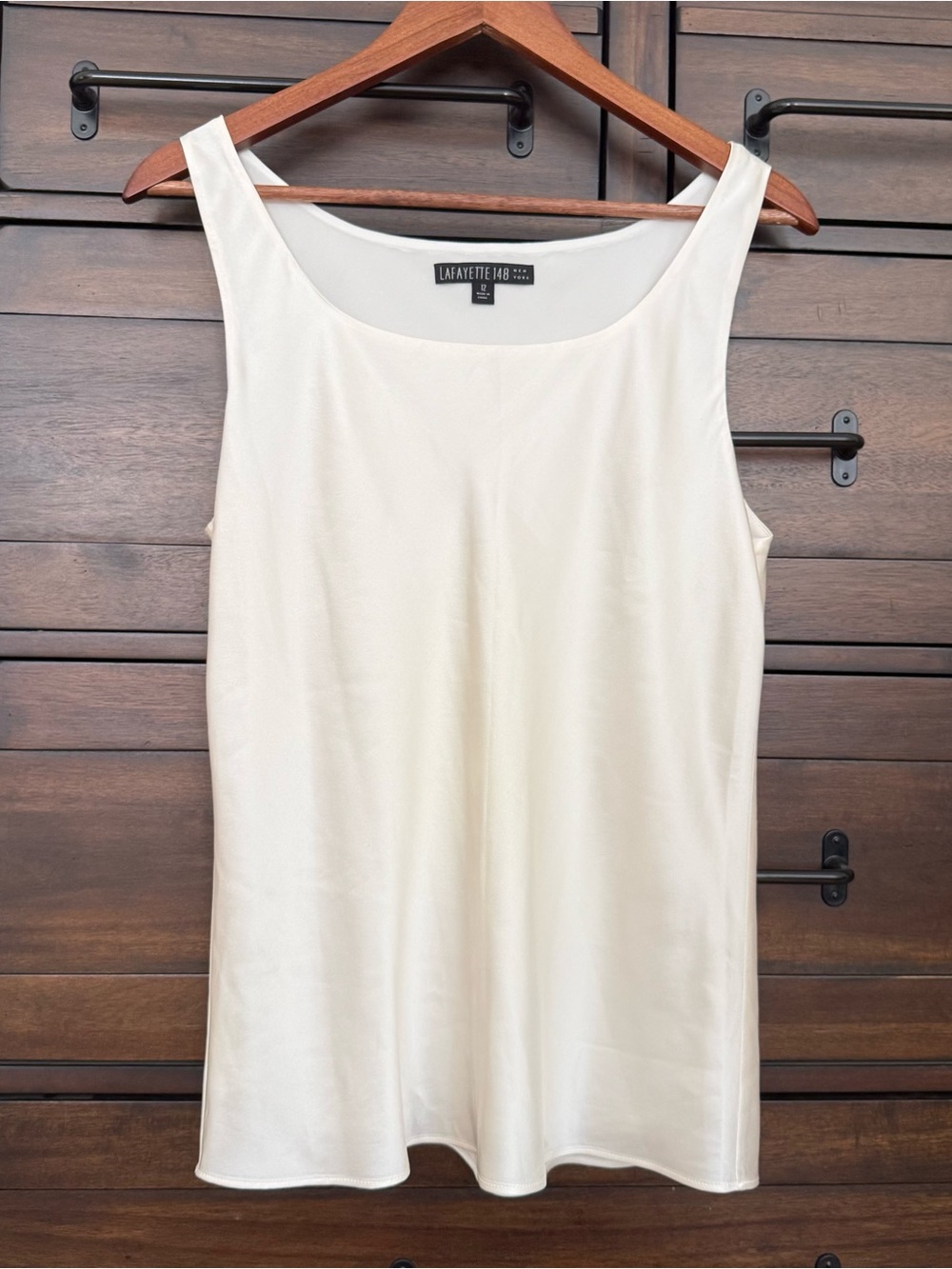 Lafayette 148 New York Cream 100% Silk Scoop Neck Tank Blouse